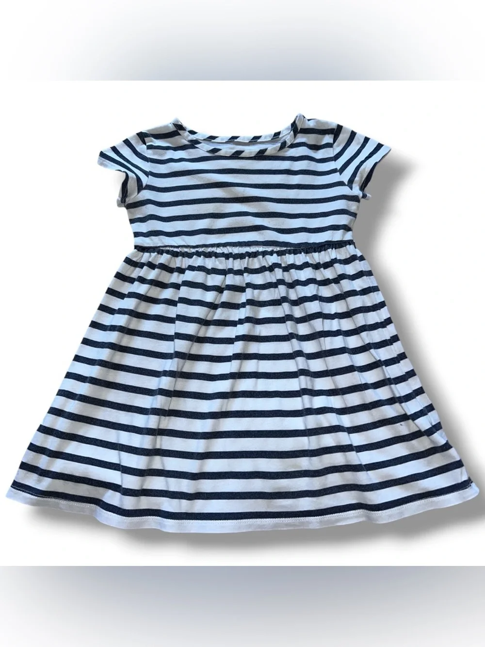 Girls Navy & White Striped Short Sleeve Cotton Dress size 3T